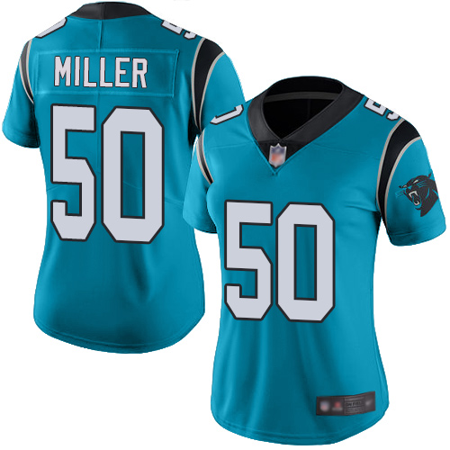 Carolina Panthers Limited Blue Women Christian Miller Jersey NFL Football #50 Rush Vapor Untouchable->women nfl jersey->Women Jersey